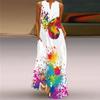 2025 New Summer Women's Clothes Sleeveless Maxi Dress V-neck Print Emerald Flower Dress Fashion 3D Cross-Border Beach Dress