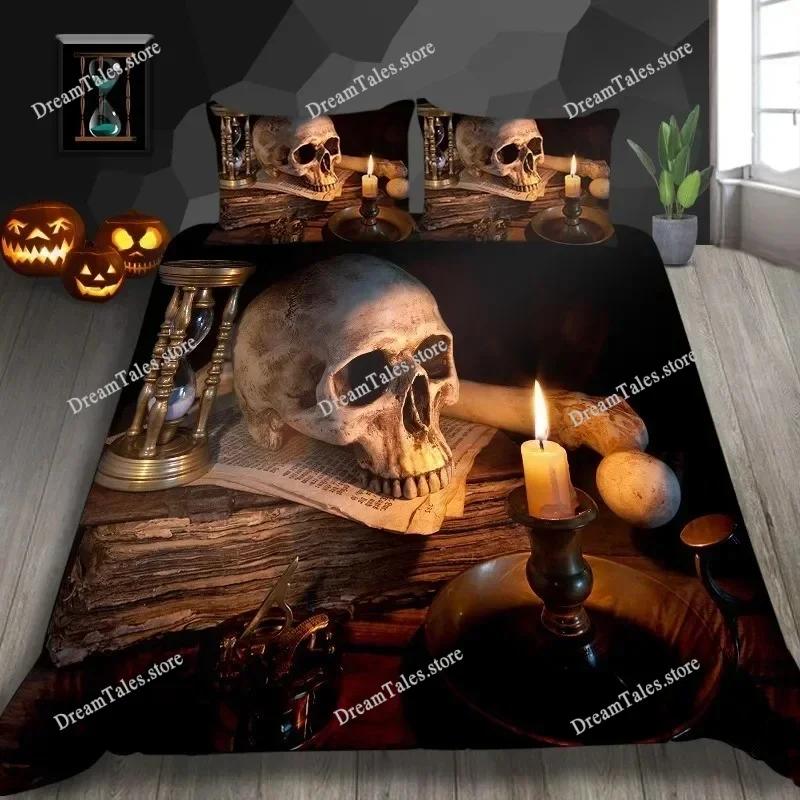 Skull Duvet Cover Queen Size Microfiber Vintage Sugar Skull Girl Day of The Dead Bride with Dark Color Roses Graphic Bedding Set