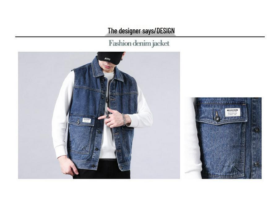 2024 Trendy Men's Denim Multi-Pocket Vest Jacket - Casual Single-Breasted Style