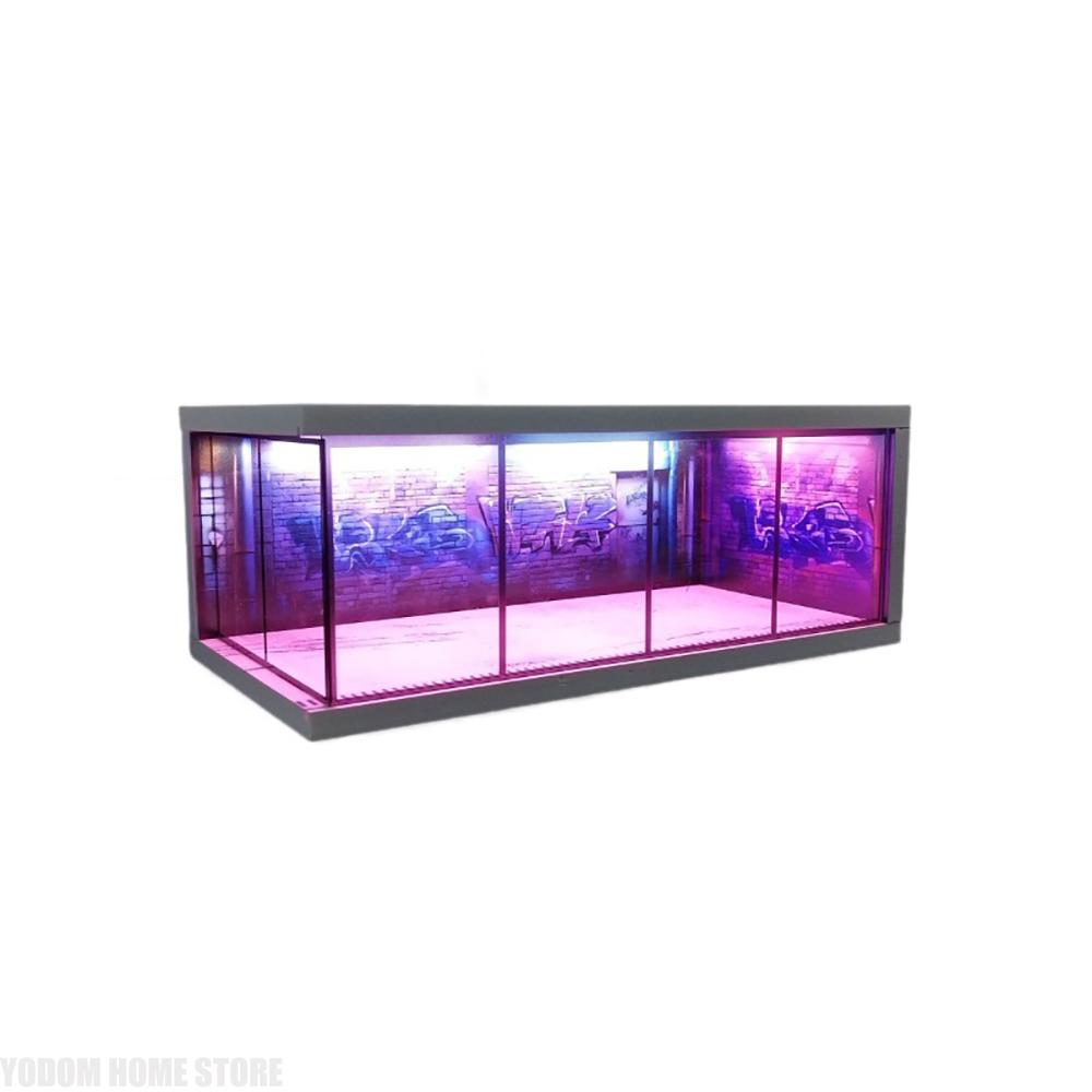 Maßstab 1/64 Auto Garage Diorama USB LED Licht Realistisches Parkplatz Vitrine für Modellautos Miniaturfahrzeuge Dekorationen