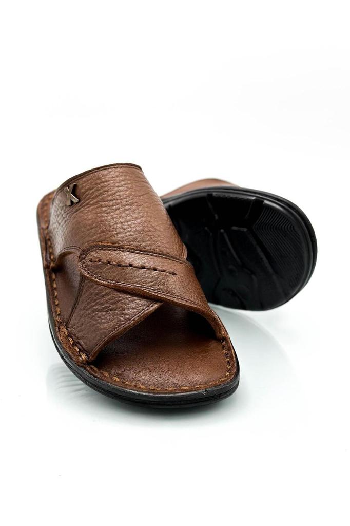 Genuine Real Leather Men's Slippers Light Slippers Leather Syringe Brown