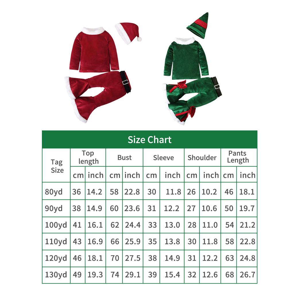 Christmas Clothes Set for Lovely Girls Long Sleeve Top Bell Bottom Coral Velvet Santa Costume for 1 7 Years Baby Girls,