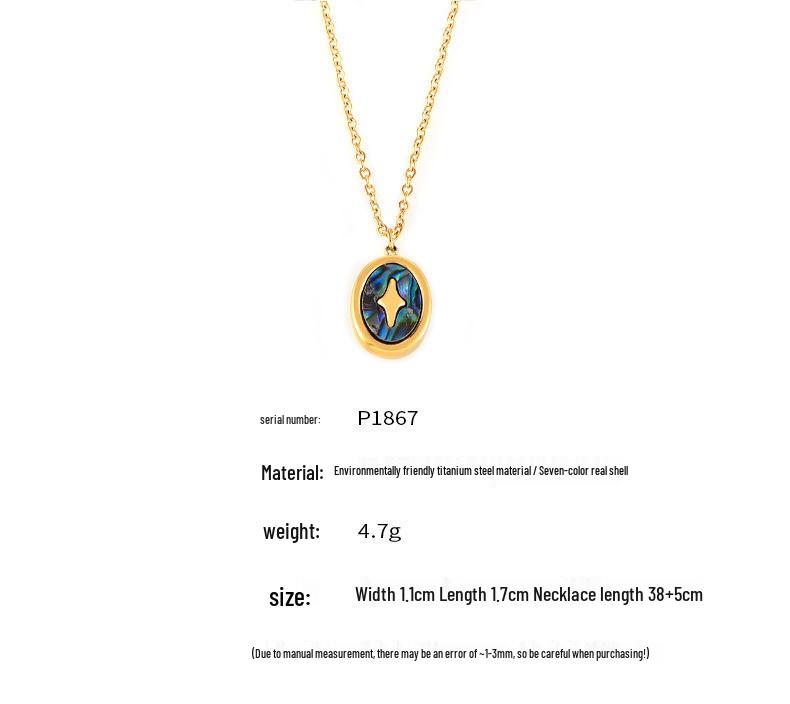 Colorful Oval Shell Pendant Necklace In Gold Plated Titanium Steel