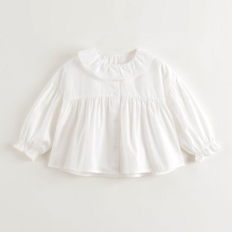 Mark Jenny Girls  Artistic Ruffle Collar Shirt Baby Pure Cotton Shirt 2025 Spring New Style 250253 Beige 90