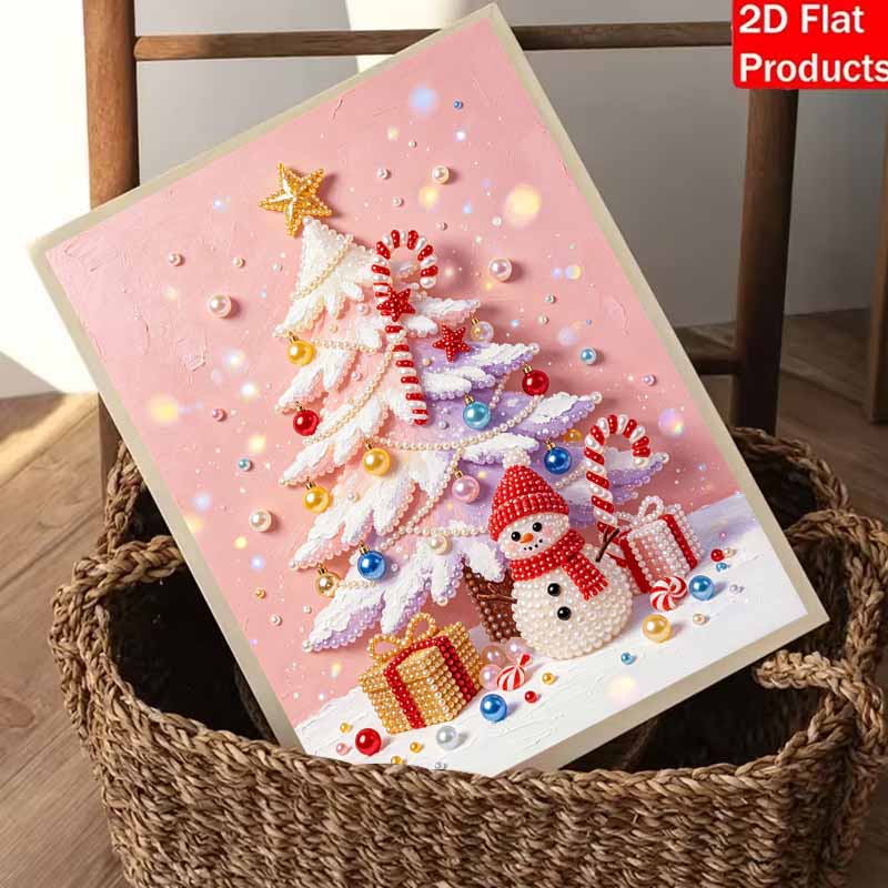 Weihnachts-Perlenmalset Handgemachtes DIY Rosa Schneemann und Baum Heimdekoration Malerei