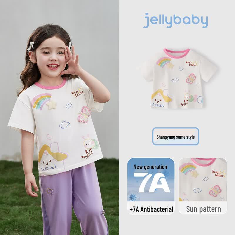 JELLYBABY Girls Cartoon Antibacterial Short Sleeve T-Shirt 130