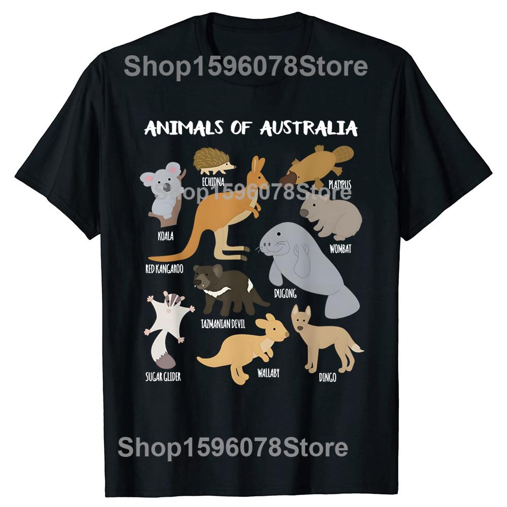 Tiere Australiens Australisches Tier Pädagogisch Herren Damen Mode T-Shirts Baumwolle Kurzarm Übergroßes T-Shirt Tops