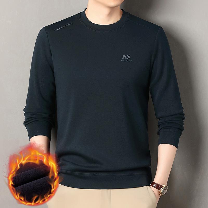 Men's Fleece-Lined Long Sleeve Wool Sweater - Casual Loose Fit, Autumn/Winter Style