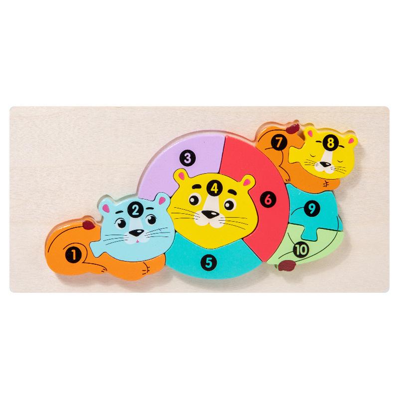 3D Wooden Buckle Puzzle: Educational Toy for Early Learning - Numbers, Transportation, and Animal Blocks