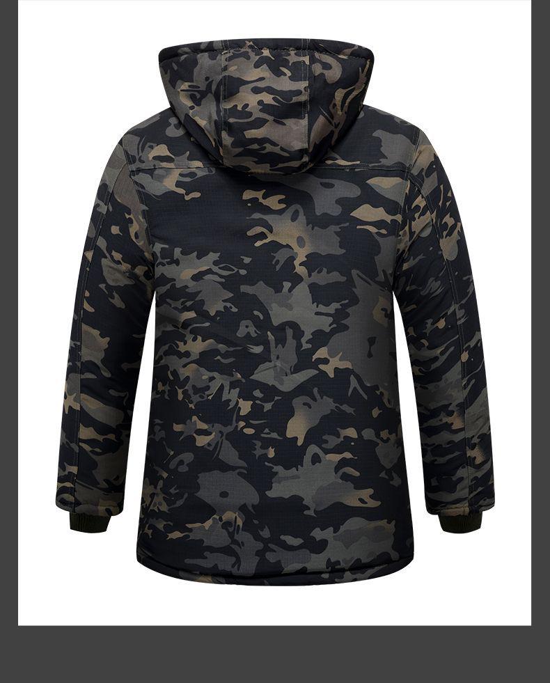 Camouflage Gefütterte Wasserdichte Baumwolljacke – Mittellang, Dick, Warm & Verschleißfest