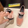 Fashion Spring French Style Square Toe Shallow Mouth Ladies Shoes 2025 New Style with Low Heel Suede Flat Shoes Autumn Women's Shoes