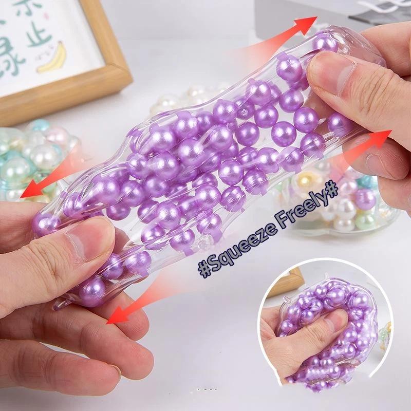 Pearl Filled Fidget Stress Toy Soft Stretch Texture For Anxiety Relief Office Kids Adults Use