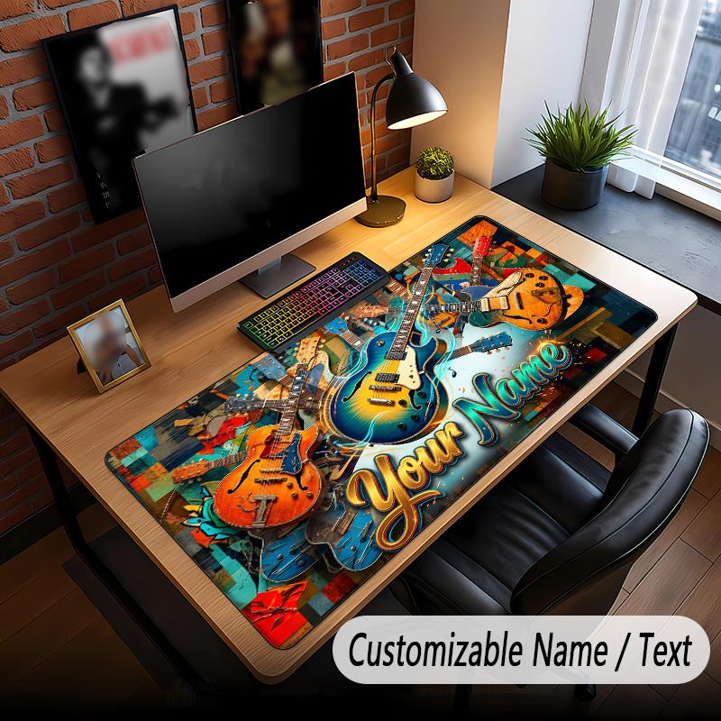 Music Guitar Theme Custom Mouse Pad Personalized With Name Text Customized Desk Mat For Office Home Decor