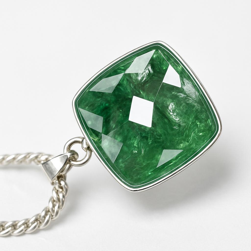 133 Karat ZERTIFIZIERTER Grüner Smaragd 925 Sterling Silber Kissen Schliff Anhänger