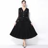 Elegant French V-Neck Lace Dress with Diamond Buckle and Pleated Skirt