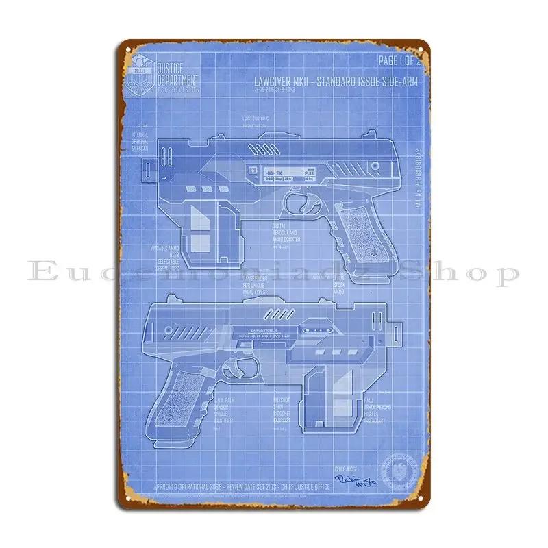 Lawgiver Mkii Blueprint Metal Signs Club Kitchen Print Kitchen Garage Club Tin Sign Poster 20x30cm(7.8x11.8inch)