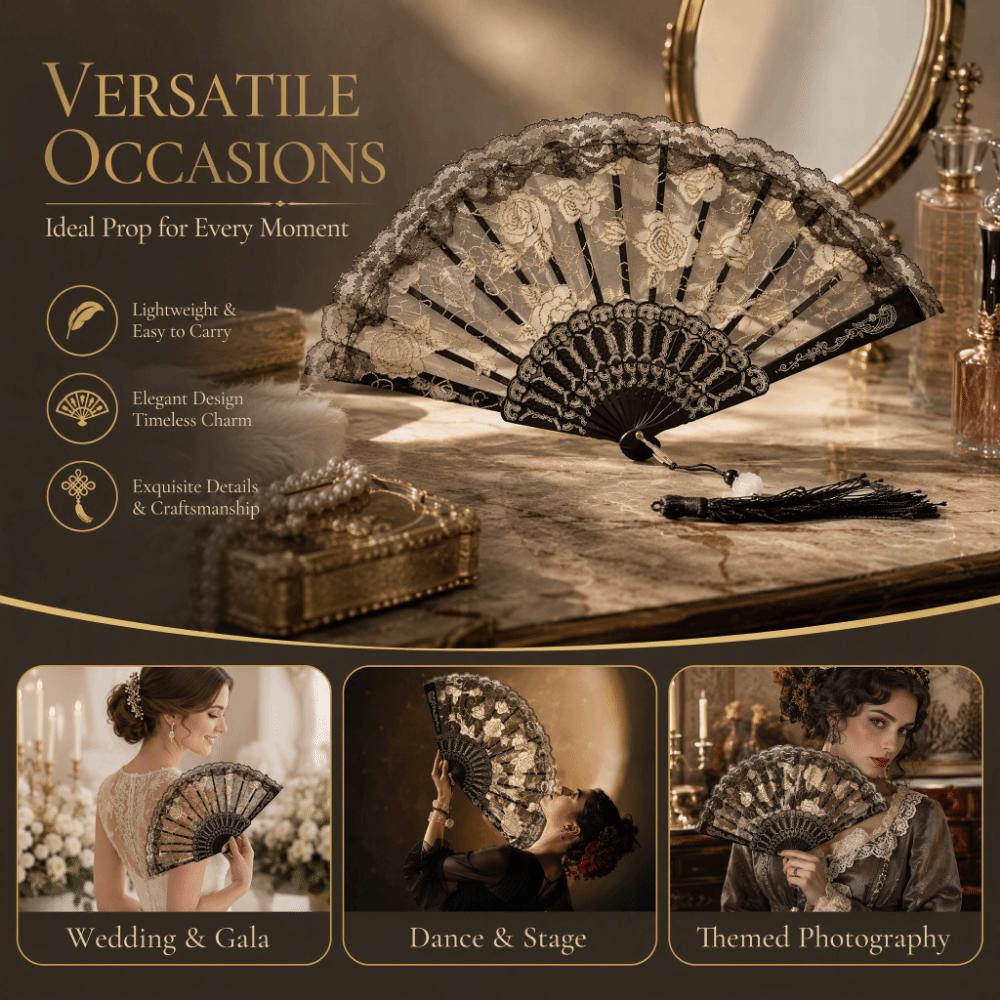 4pcs Black Hand Fan Plastic Frame Rose Lace Fan New Handheld Fan Wedding Dancing Costume Events