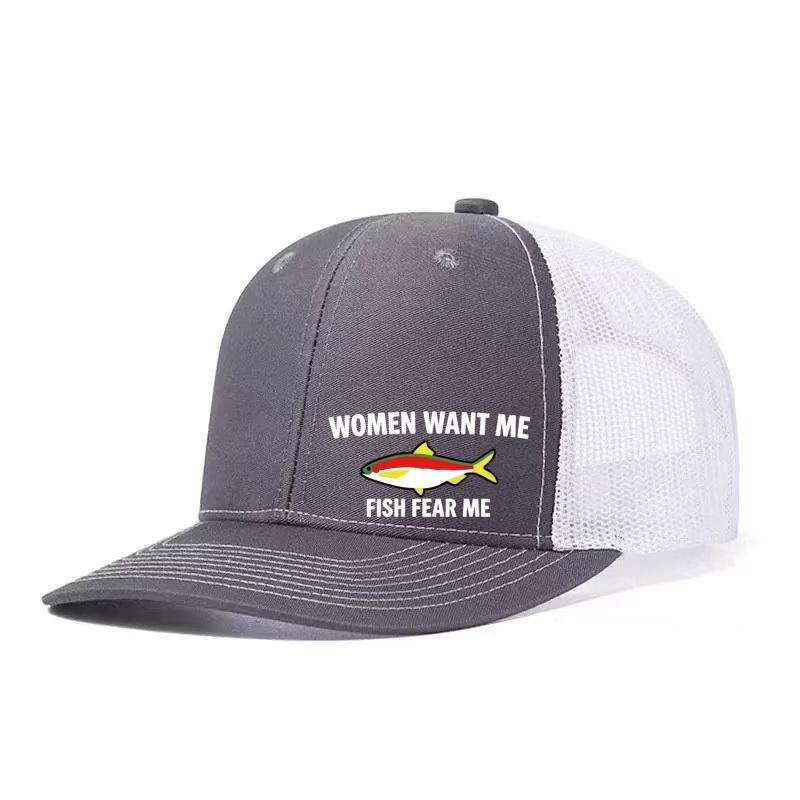 Fish Fear Me Printed Adjustable Baseball Cap Snapback Dad Hat Breathable Trucker Mesh Hat Golf Fishing Outdoor Sun Cap