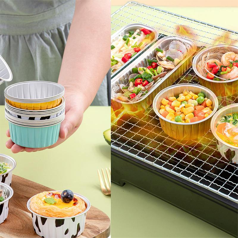 10Pcs Reusable Round Aluminum Foil Tin Cup Pudding Cake Molds Baking Tools