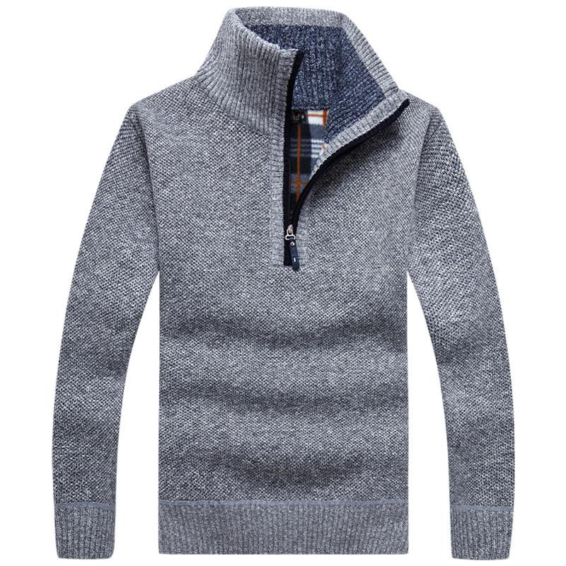Sweater Men's Fleece Thick Clothing Knit Sweater Loose Pullover Stand-up Collar Half-zipper Big Line Coat Plus Size