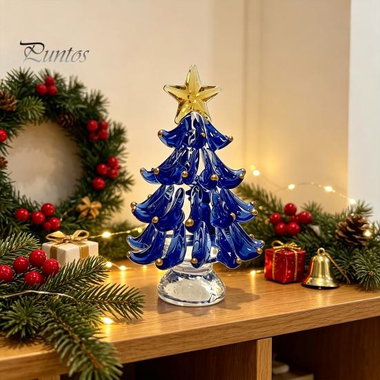 Modern Christmas Decorations for Windowsills Decorative Glass Tree with Star Topper, Mini Small Festive Centerpieces Dining Tables Figurine, Creative
