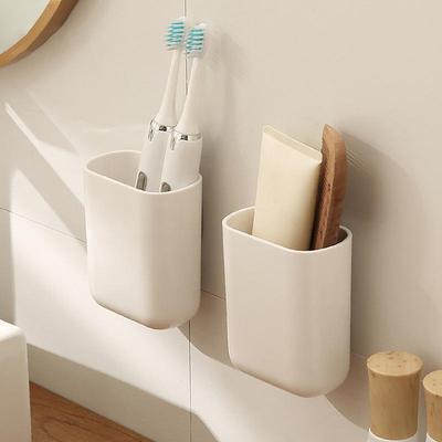 Wandmontierter Badezimmer-Organizer: Stanzfreie Aufbewahrung für Make-up-Pinsel, Zahnbürste, Zahnpasta & mehr