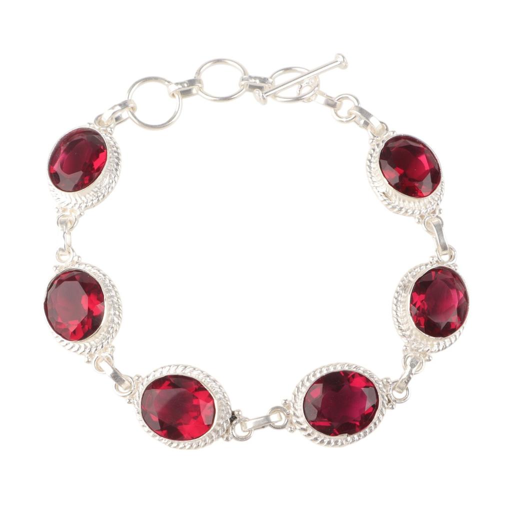 Rosa Rubellit Edelstein 925 Sterling Silber Schmuck Handgefertigt Damen Armband 8.5" RB-2-10