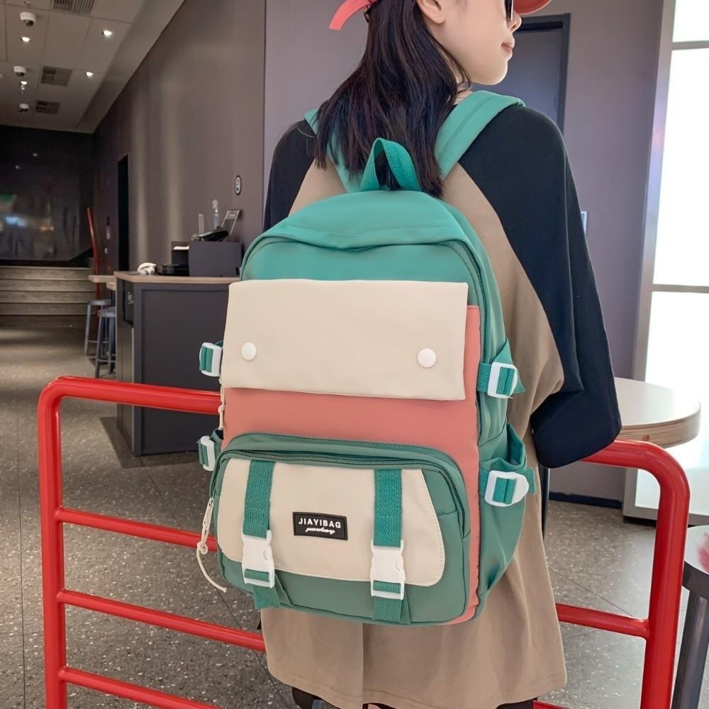 Simple Nylon Backpack Large Capacity Korean Color Book Bag Multifunction Breathable College Backpack School