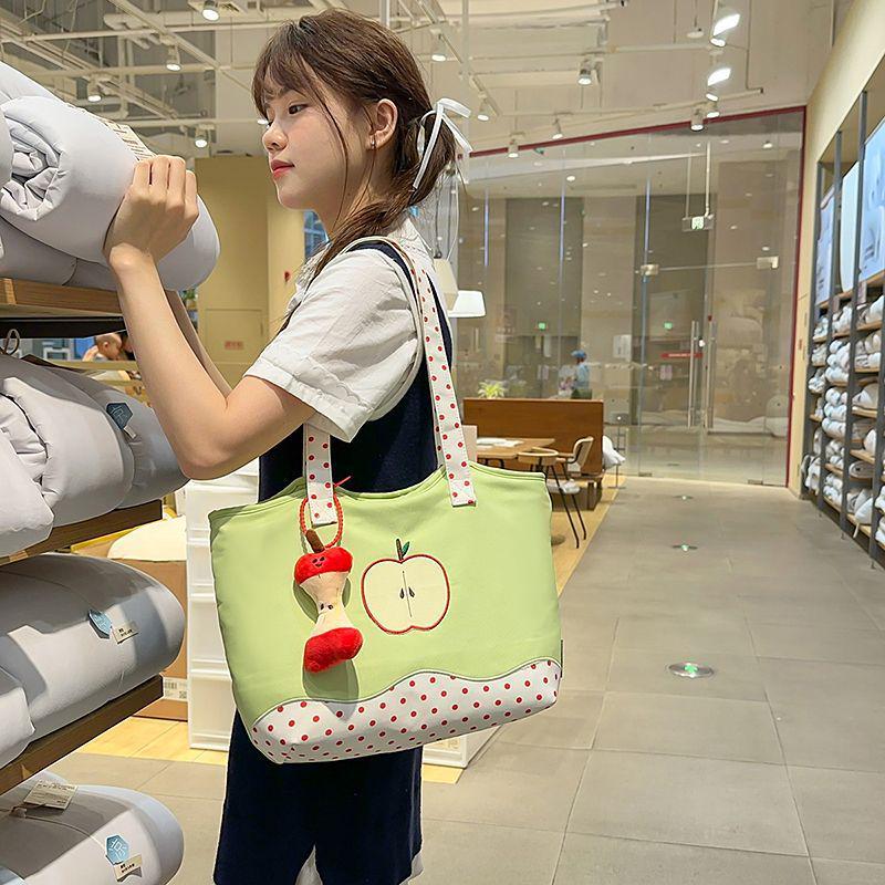 Polka Dot Red Apple Shoulder Tote: Women's Large, Sweet, Cute Handbag