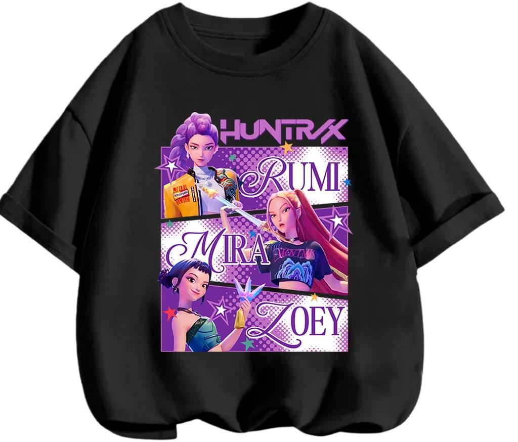 Breathable Lightweight Kpop Demon Hunters Graphic Tee Casual Summer Street Wear Basic Daily Tops For Kids 3 To 14 Years Old
