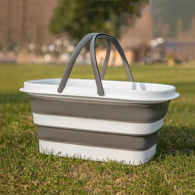 

1pc Collapsible Sink & Picnic Basket - Durable PVC, Ideal for Camping, Hiking, Dishwashing & Family Gatherings, Multifunctional серый
