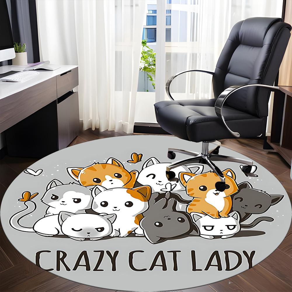 1pc Cats Crazy Office Round Area Rug, Indoor Mat Suitable For Office, Under Office Chairs Bedroom Living Room Home Decor, Room Deco