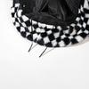 Lambswool Girl Plaid Casual Style Korean Style Caps Female Hats Checkerboard Hat Wool Bucket Hat
