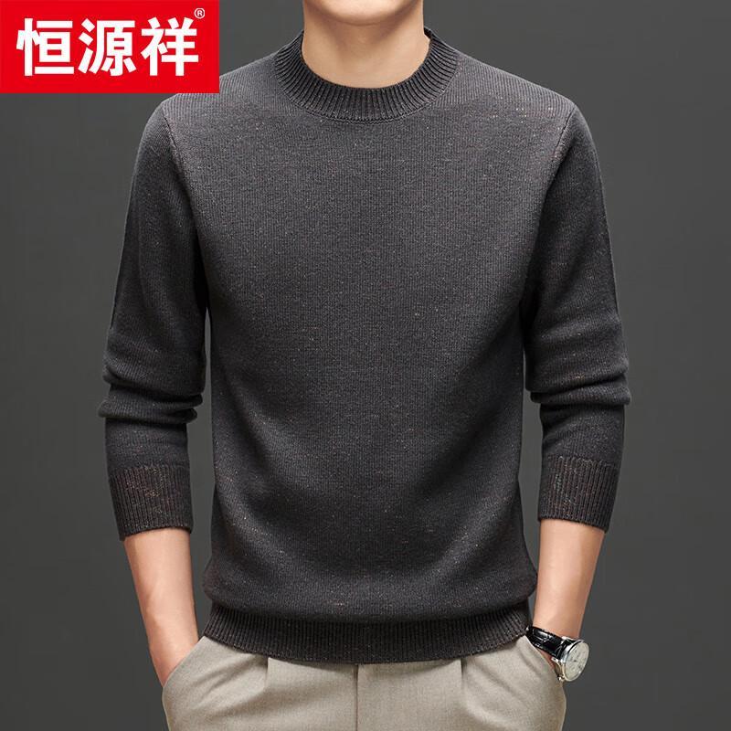 Hengyuanxiang Men's 100% Wool Thickened Crew Neck Sweater