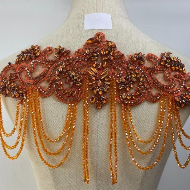 1 STÜCK Handgenähte Fransen Perlen Spitze Strass Applikationsaufnäher 26 Farben DIY Handgemacht Kleid Hochzeitskleid Bekleidungszubehör
