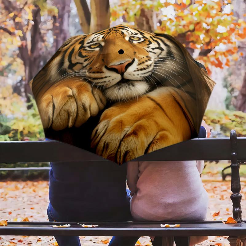 Golden Tiger Pattern Rain Umbrella