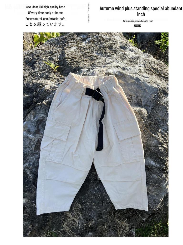 2025 Autumn Kids' Japanese Straight-Leg Loose Cotton Cargo Pants