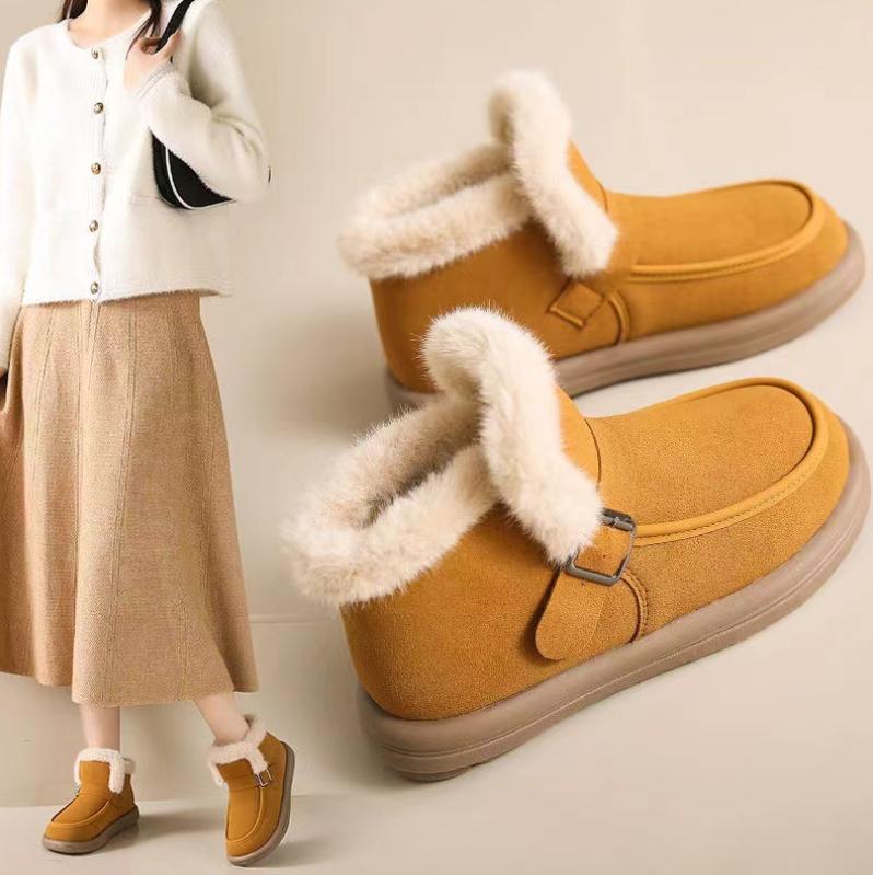 Snow Boots Korean Version Women's Winter New Item with Plush and Thick Cotton Boots Warm Flat Bottomed Soft Soled Women's Cotton Shoes