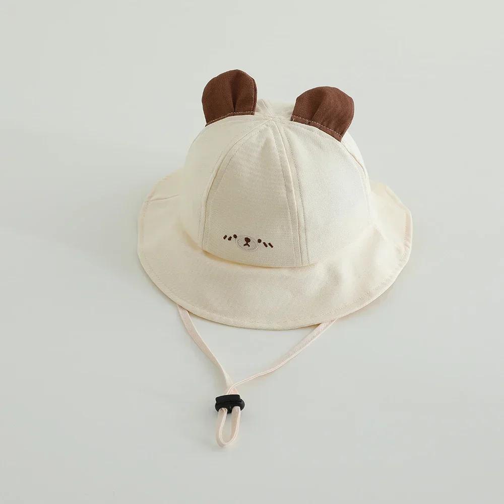 New Panama Summer Children Bucket Hat for Boys Girls Cotton Cute Bear Toddler Sun Cap Baby Beach Sun Hat Kids UV Protection Cap