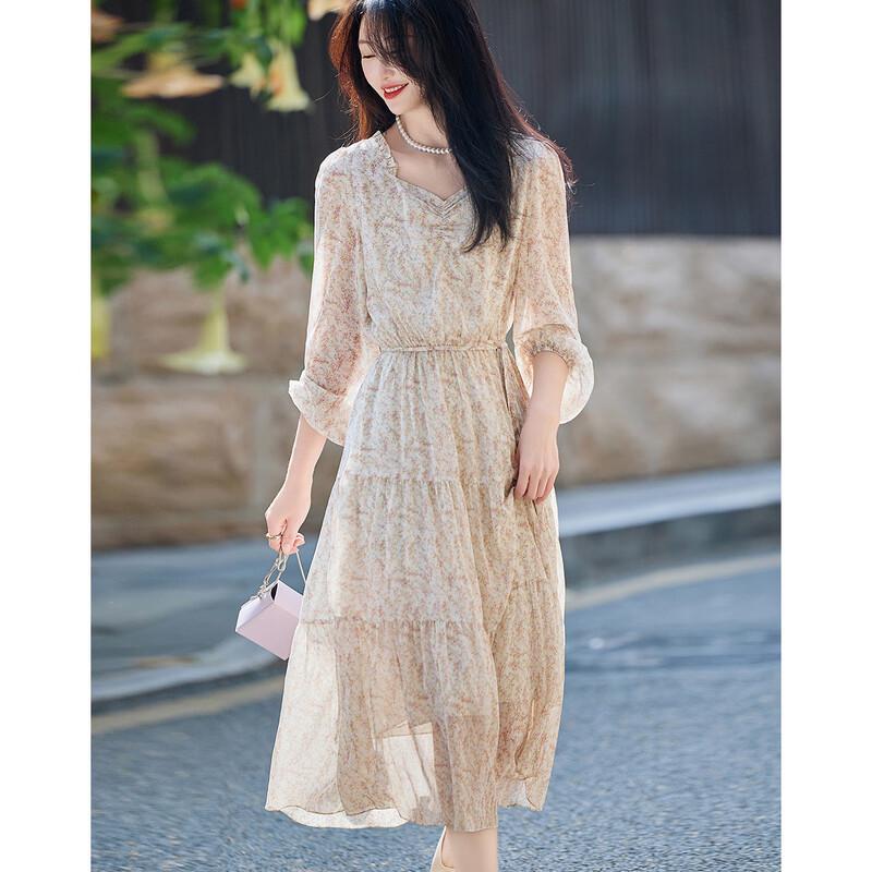 Demana Lightweight Floral Chiffon Puff Sleeve Dress