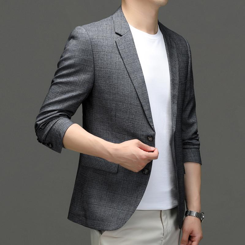 Suit Spring and Autumn Thin Men's Plaid Linen Suit Slim Trend Suit Casual Single Suit Jacket