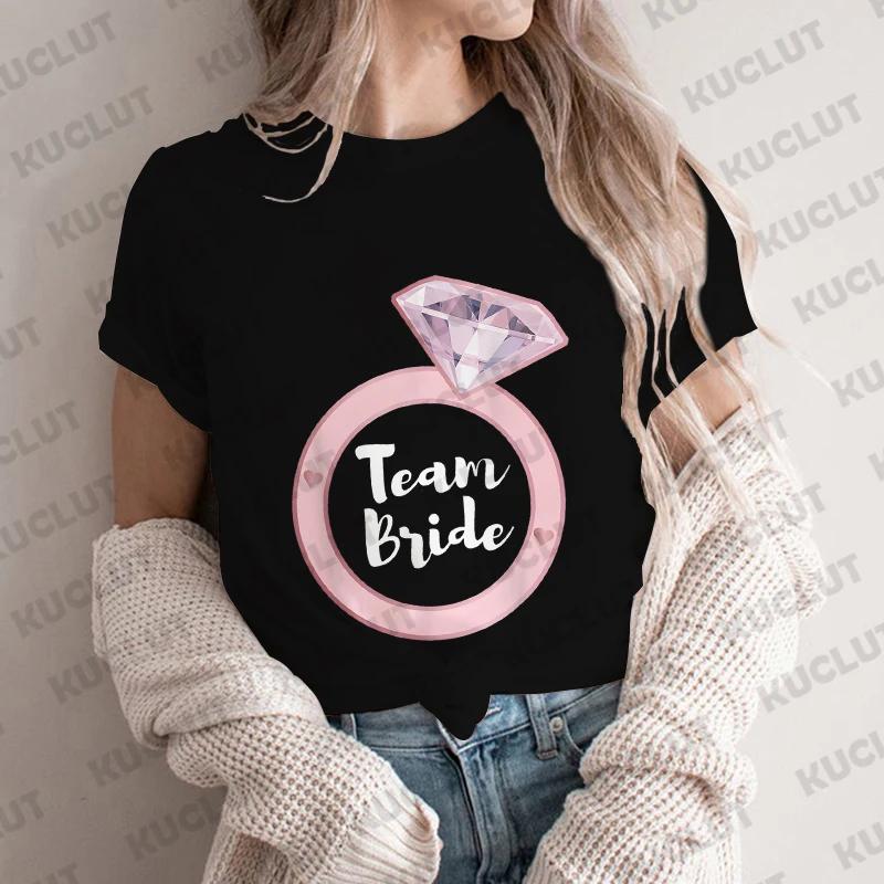 Team Braut T-Shirt Hochzeit Junggesellinnenabschied Hen Party T-Shirt Damen Ästhetische Kleidung Kurzarm T-Shirts Abschied vom Singleleben EVJF Tops