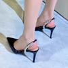 Fashion Women's Fine Heeled Sandals Fashion Pointed Head Shallow Mouth Crystal Strap Set Foot Anti-slip Wear-resistant High Heels