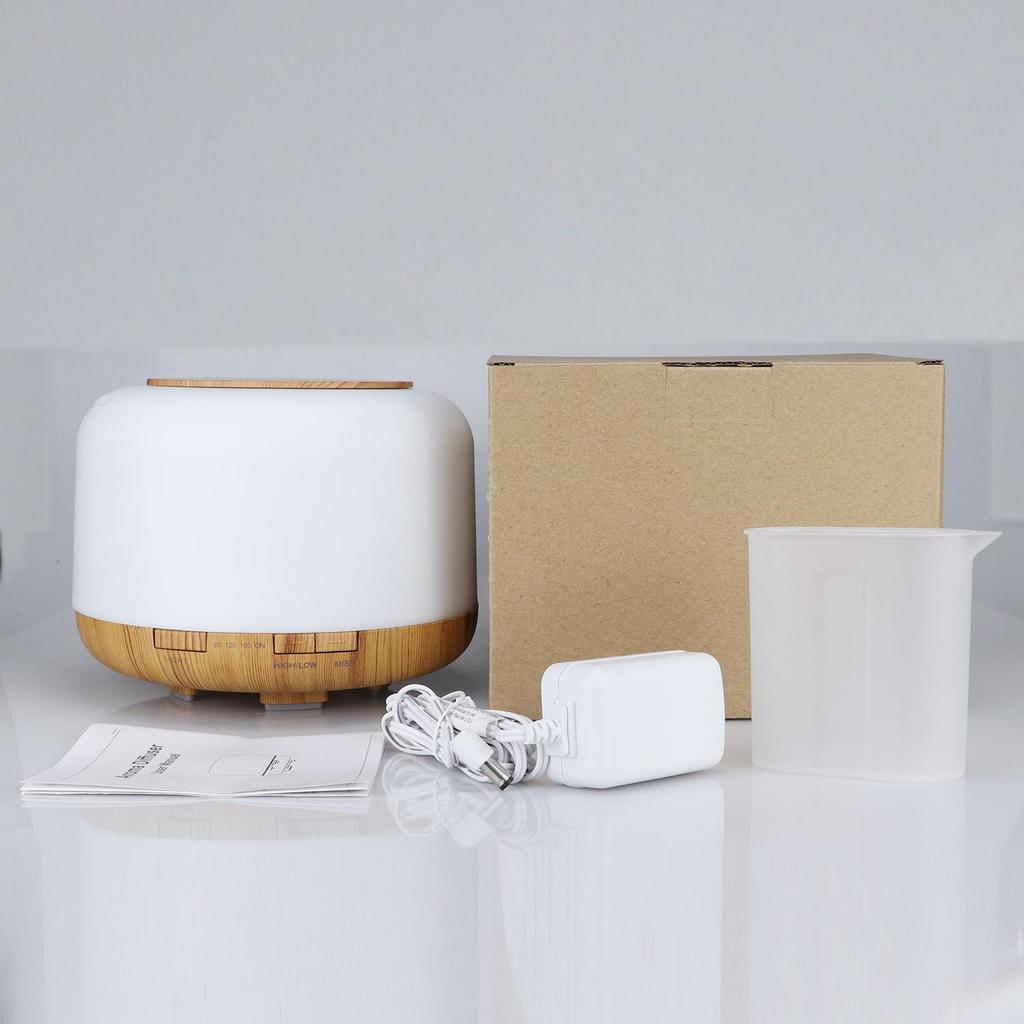 Muji Aroma Humidifier: 500ml Wood Grain Base with LED Seven-Color Night Light Diffuser for Home Use.