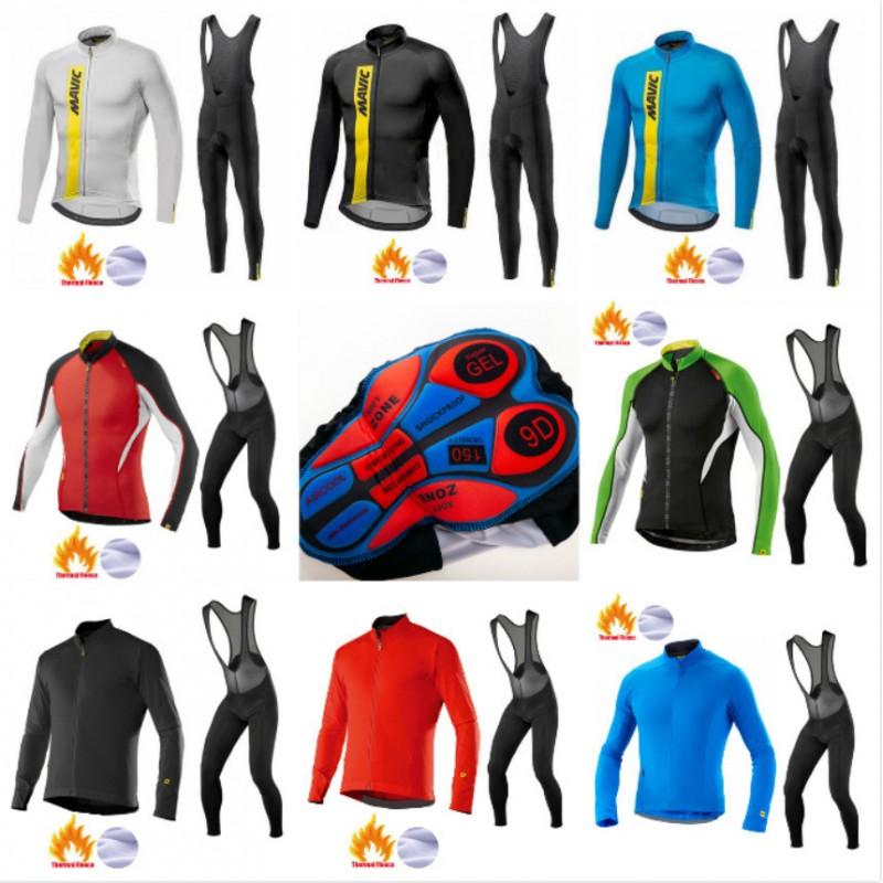 Thermal Long Sleeve Cycling Jersey Bib Tights Set Road Bike Riding Winter Warm Fleece-Lined Performance Gear