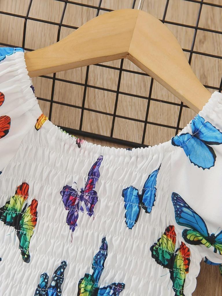 Girls' Summer Butterfly Print A-Line Dress
