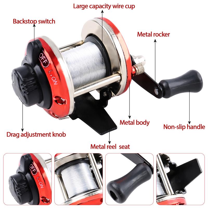 Mini mulinetă pentru pescuit cu gheață, raport de transmisie 3,5: 1, roșu, pentru mâna dreaptă, unelte de pescuit, mulinetă pentru pescuit cu gheață