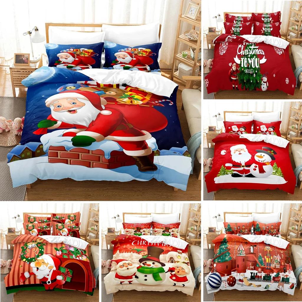 Christmas Bedding Set Polyester Duvet Cover Quilt Comforter Pillow Case 3D Red Double Full King Queen Twin Single Bedroom