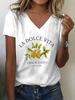 Retro La Dolce Vita Zitrone T-Shirt V-Ausschnitt Lässig Mode Y2k Bedruckte T-Shirts Damen Kurzarm T-Shirt V-Ausschnitt Sommer Frühling