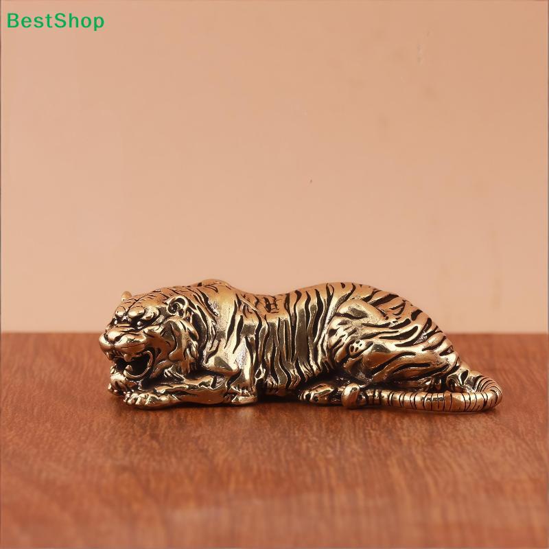 Mini Brass Tiger Figurine, Vintage Solid Brass Crouching Tiger Ornament for Desk Decor & Handheld Play